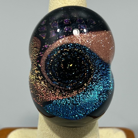 Vintage Murano Hand Blown Glass Galaxy Statement Ring Multicolored Signed Size 6 - Picture 2 of 8